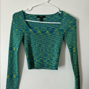 Green and blue long sleeve crop top